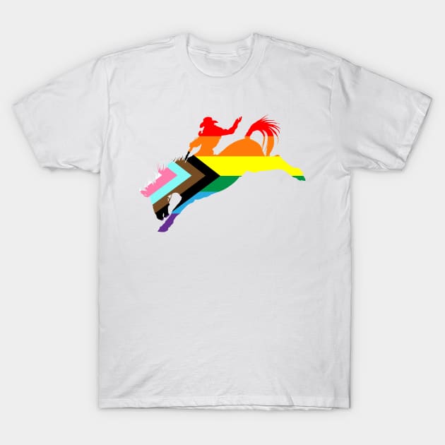 Bronco Rider 1: Queer Pride Flag T-Shirt by ziafrazier